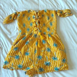 Yellow striped palm tree romper from forever 21